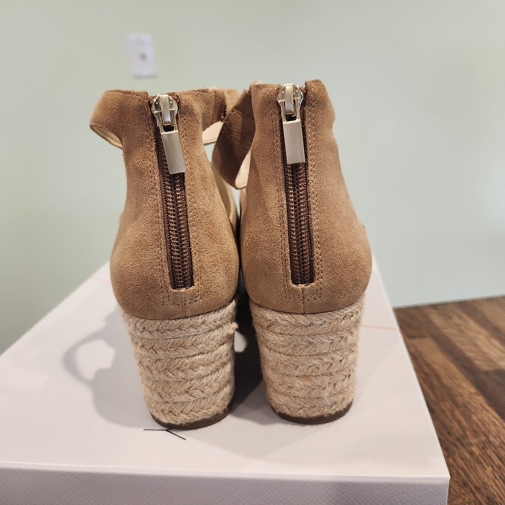 Sole Society Camel Tan Suede Espadrille Ankle Strap Wedge Sandal Sz 10 - Picture 5 of 6